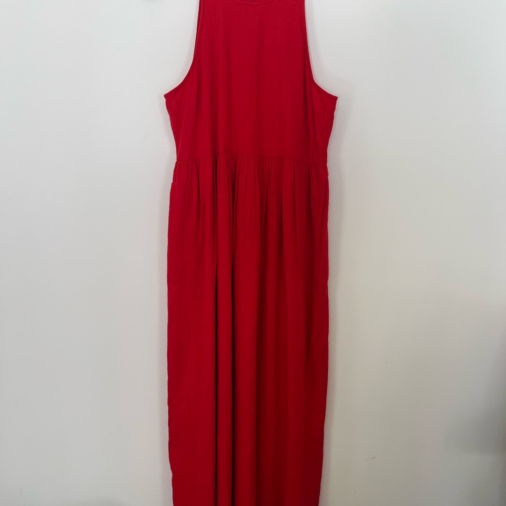 NWT Crown & Ivy Linen Blend Midi Dress Fresh Red  Sz 6 With Pockets